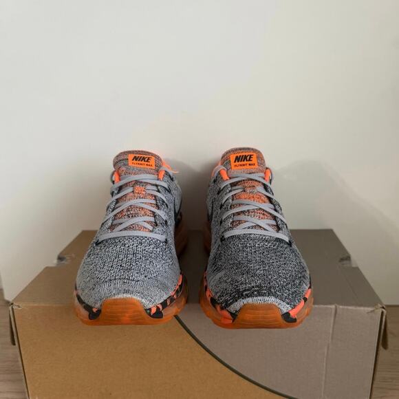 Nike Air Max Flyknit Wolf Grey/Volt Orange Sneakers - SZ M 6- W 7.5